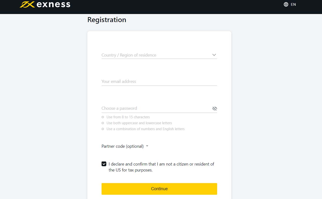 Личный кабинет EXNESS — Регистрация
